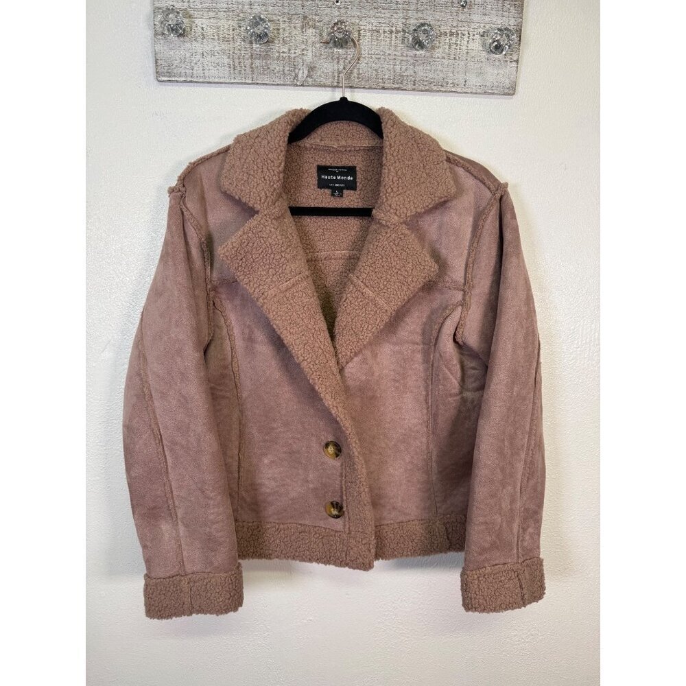 Haute Monde Faux Suede Moto Jacket Sherpa Lining Maeve  Large Biker Urban Boho - Picture 2 of 12